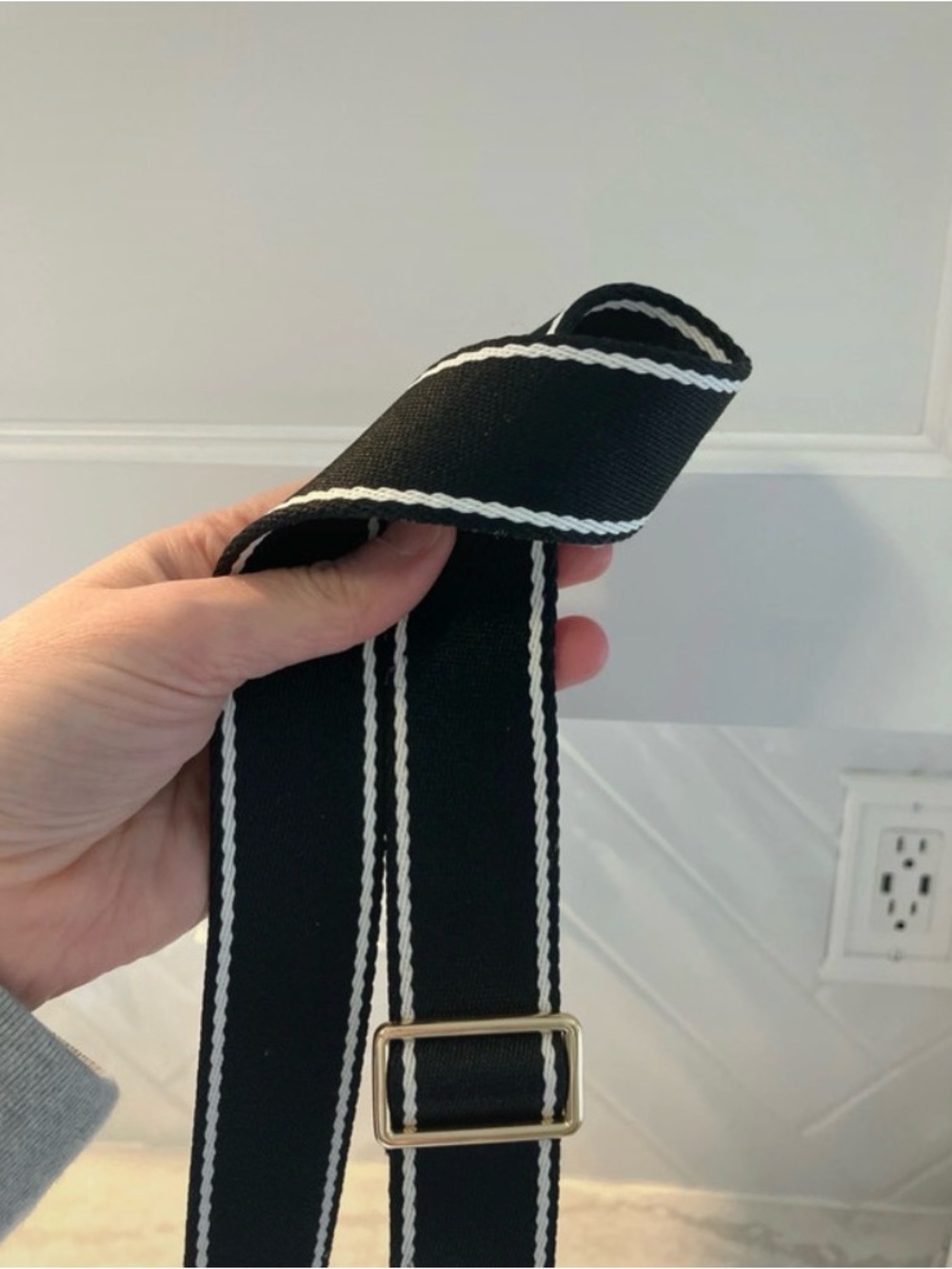 Marc Jacobs Black Pebbled Leather Oval Crossbody with Striped Strap - Picture 11 of 15